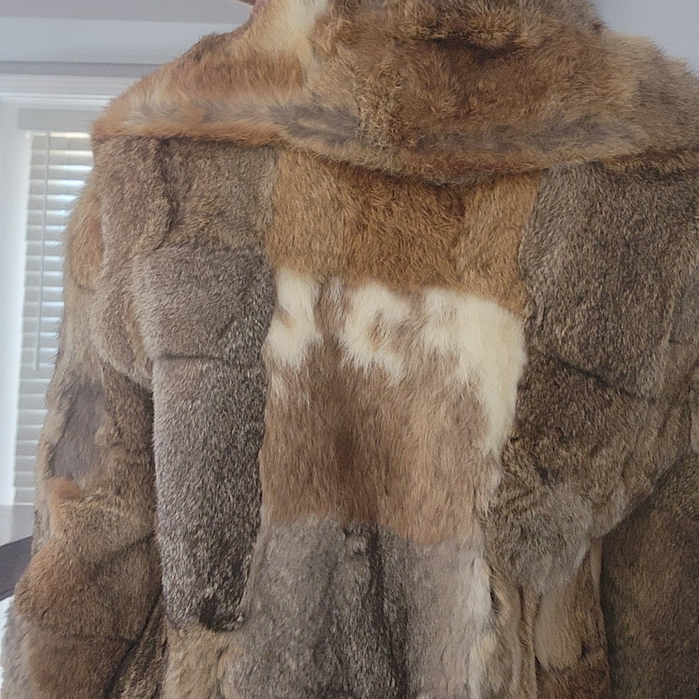 Patchwork 70s Rabbit Fur Zip Up Jacket